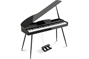 Ktaxon 88 Key Weighted Action Grand Piano, Foldable Digital Piano Keyboard with Removable Music Stand, Stereo Headphones, Dust Cover, Music Clip, Cloth, Sticker, Full Equipment for Beginner (Black)