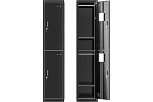 Pataku Metal Lockers for Employees with Lock, Steel Storage Locker with Shelves, Black Locker Storage Cabinet, Metal Storage Cabinet with 2 Doors for School, Office, Gym, Staff
