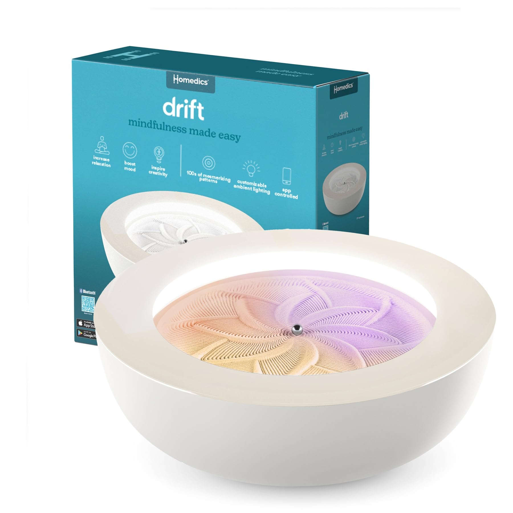 Homedics Drift Sandscape, Perpetual Motion Machine, Zen Garden, Meditation Accessories, Decorative Sandscape, Bluetooth, iOS, Android 21 Inch (Large), Cream