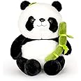 Wanwu World Panda Stuffed Animal 9'' Soft Bear Plush Toys with Bamboo Stuffed Panda Plushies Cute Doll Gifts Black and White (9inch