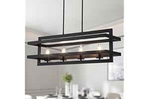 Yidelloc Black Rectangle Chandeliers Dining Room 4-Lights Pendant Light Kitchen Island Lighting Farmhouse Fixture Lights for Living Room, Kitchen Island