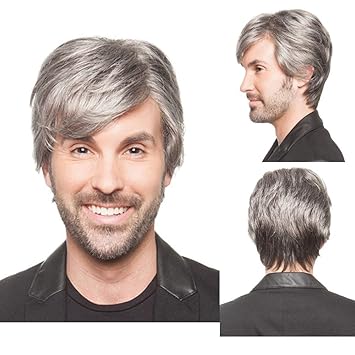 Amazon Com Beron Men S Short Straight Wig Silver Grey Cosplay