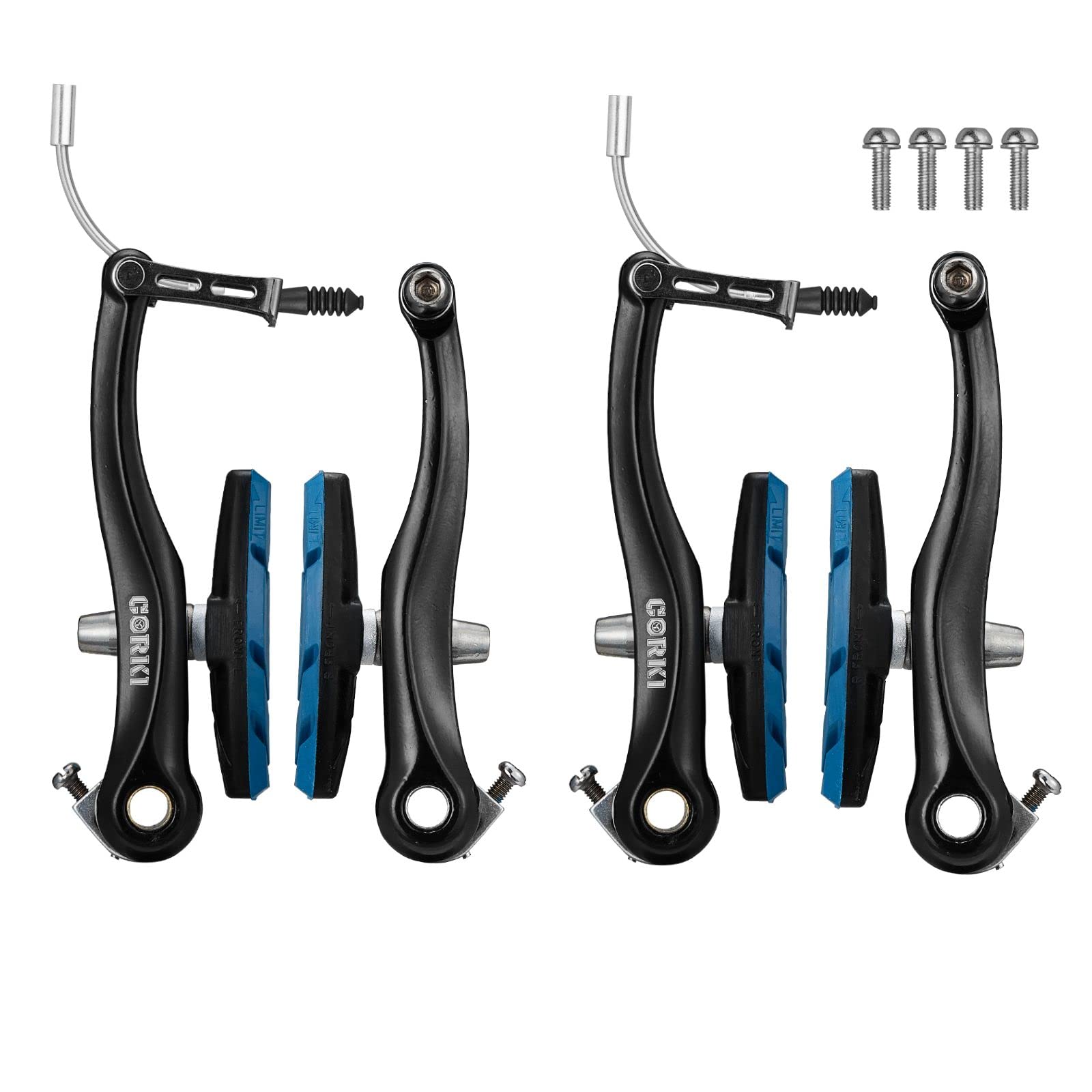 Photo 1 of corki Cycles Linear Mountain Bike V-Brake Set Front and Rear 2 Pairs - 70mm Brake Pads (Black & Blue)
