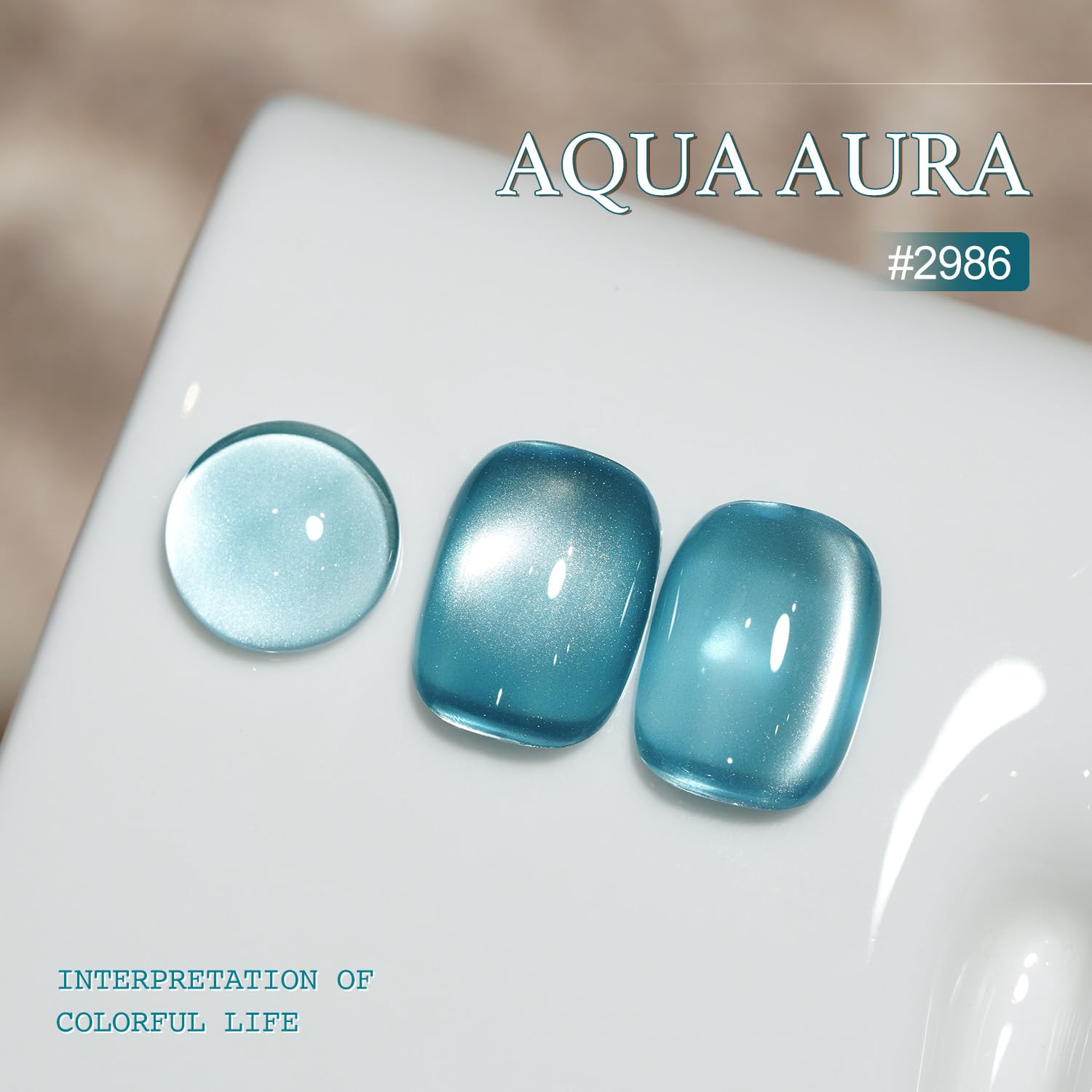 GAOY Jelly Blue Cat Eye Gel Nail Polish, 16ml Glitter Holographic Nail Polish with Magnet, Reflective Translucent UV Gel, 2986 Aqua Aura - Image 2