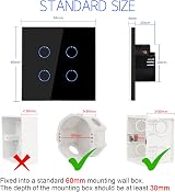 CNBINGO Touch Light Switch Black Tempered Glass 4-Gang 240V 500W/Gang view 3