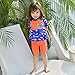 Floating Swimsuits for Kids Toddlers, Orange and Blue Color with Swimming Cap and Inflatable Arm Ring