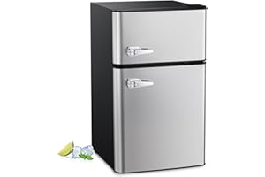 Havato 3.2 Cu.Ft Mini fridge with Freezer, Double Door Compact Refrigerator, Retro Mini Refrigerator for Dorm, Office, Bar, RV, Bedroom, (Grey)