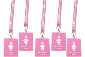 BEMAXY Hall Pass Lanyards with Card Passes,Unbreakable School Classroom Passes Set for Teacher Parents (Hall Bathroom Library Office & Nurse),5 Pcs (Girls' Restroom)