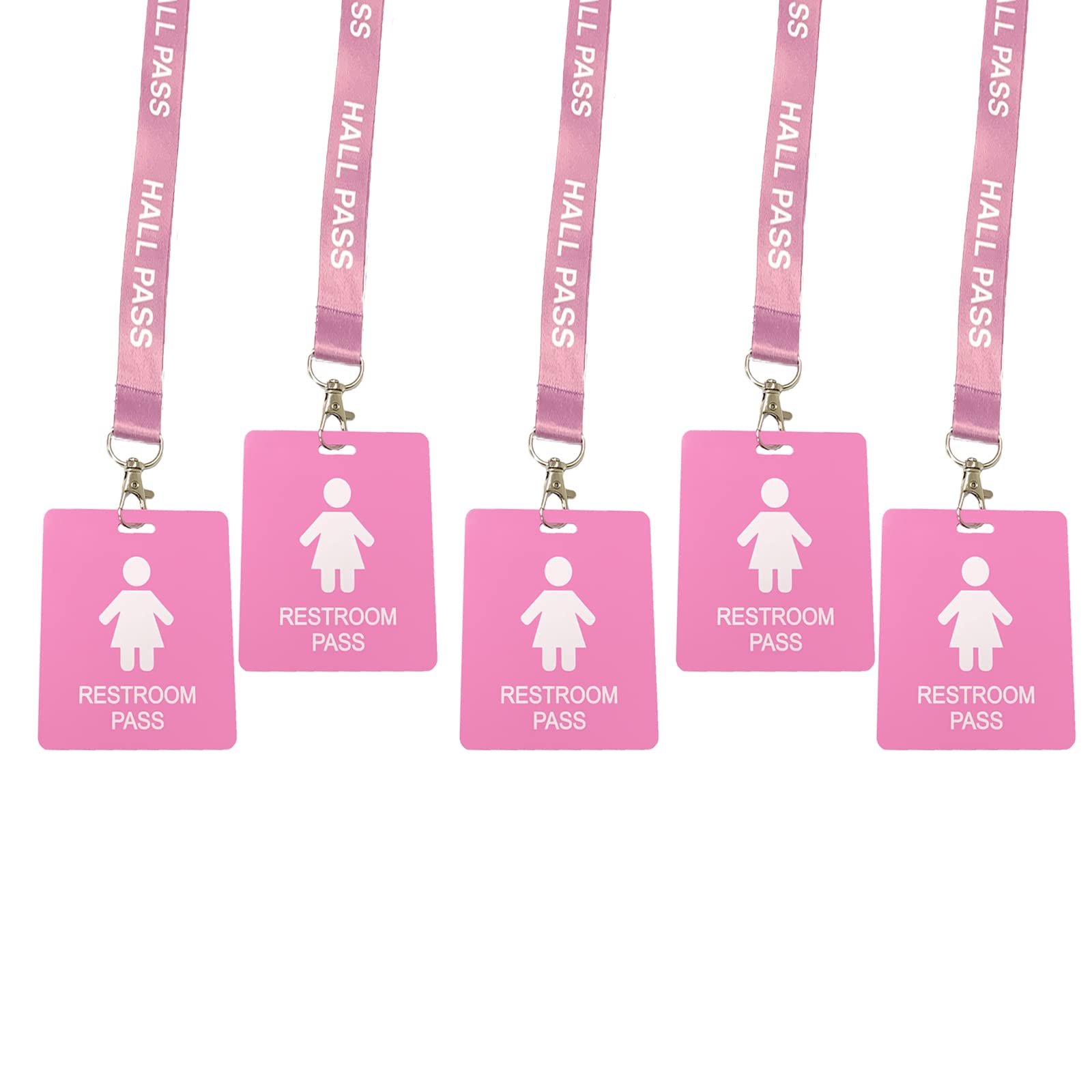 Hall Pass Lanyards with Card Passes,Unbreakable School Classroom Passes Set for Teacher Parents (Hall Bathroom Library Office & Nurse),5 Pcs (Girls' Restroom)