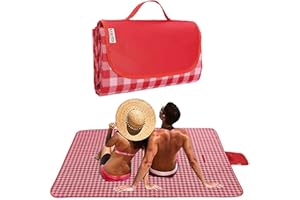 K Y KANGYUN Outdoor Picnic Blanket, Extra Large Beach Blanket, Foldable Lightweight Waterproof Sand Mat, Picnic Blanket 80" x 60" for Beach Camping Hiking Park Patio (Red, 80x60 inch)