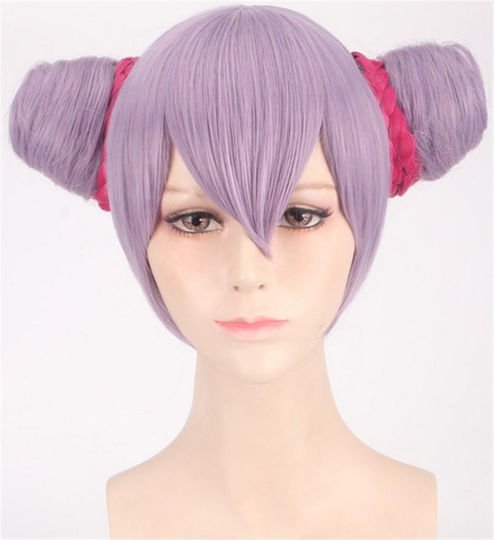 OYSRONG Women New Purple Short Straight Soft Touch Cosplay Wig With 2 Buns