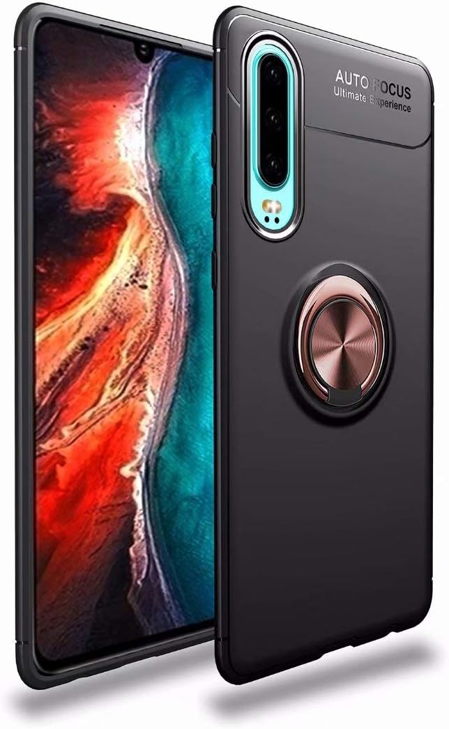 FanTings Case for Huawei Y6s (2019), 360°Adjustable Rotating Ring Bracket，Compatible with Magnetic Car Mount ，Earthquake Resistance Cover for Huawei Y6s (2019) -Black+Rose Gold