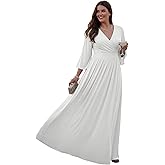 KOH KOH Womens Long Kimono Sleeve V-Neck Wrap Belted Empire Flowy Maxi Dress