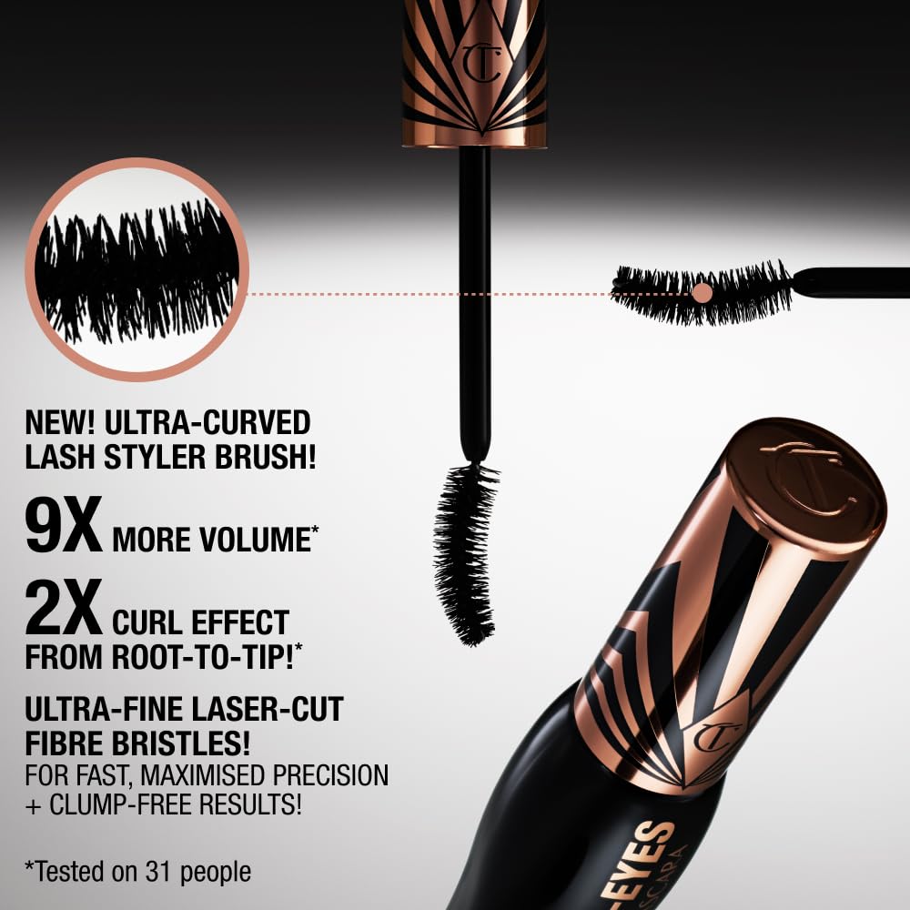 Charlotte Tilbury Exagger-Eyes Volume Mascara - Volumizing Black Mascara with 28-Hour Smudge-Proof & Flake-Proof Wear - Designed with a Ultra-Curved Brush