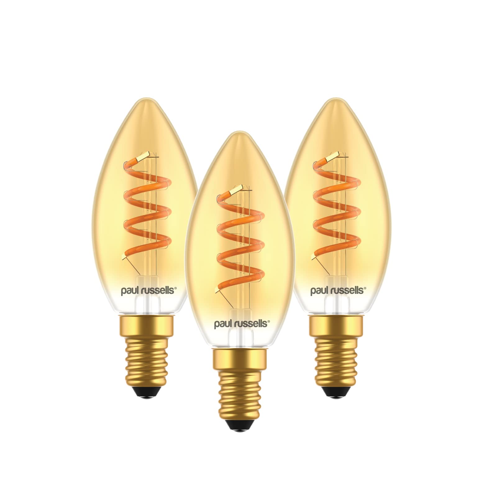 paul russells Spiral Filament LED Candle Small Edison Screw E14 2.5W Vintage Light - Replace 15W Extra Warm White 1800K SES C35 Amber Retro Style Decorative Non-Dimmable Bulbs No Flicker - 3 Pack