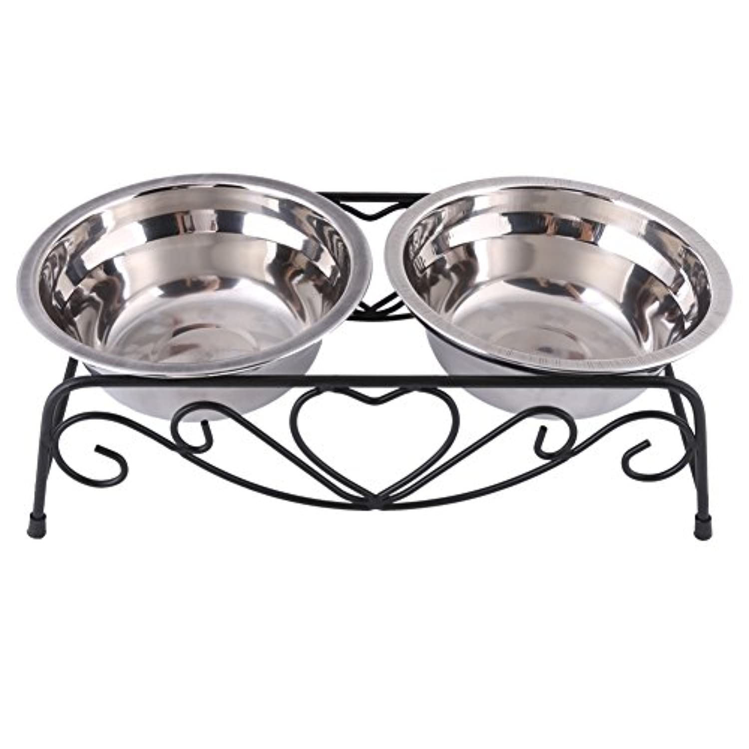 Stainless Steel Double Bowl with Back Stand – For Pets, Dog Cat Feeder, with Non-Slip Rubber Feet, 13.5 cm, Silver