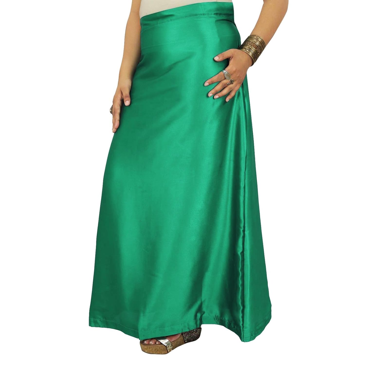 yms women's sea green satin petticoat