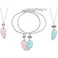 Salircon 4 PCS Matching BFF Necklaces for Best Friends, Bestie Friendship Necklace Bracelet Set for 2, Sequins Heart Necklaces for Sister