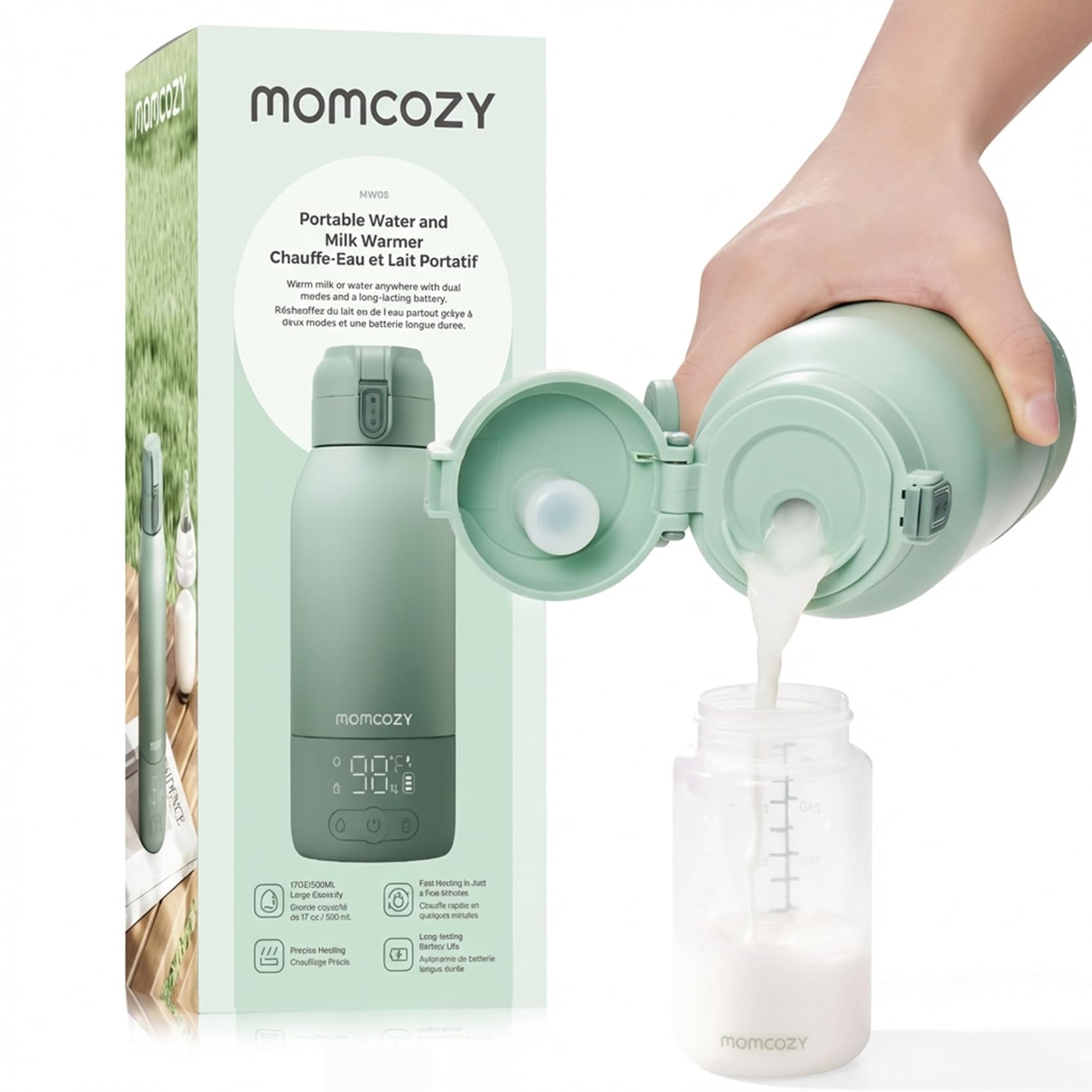 Photo 1 of Momcozy Portable Bottle Warmer for Travel – Dual Heating Modes for Breast Milk & Water, Portable Milk Warmer with Fast Heating & Long Battery Life, 17 Ounces Large Capacity to Meet Your All-Day Needs