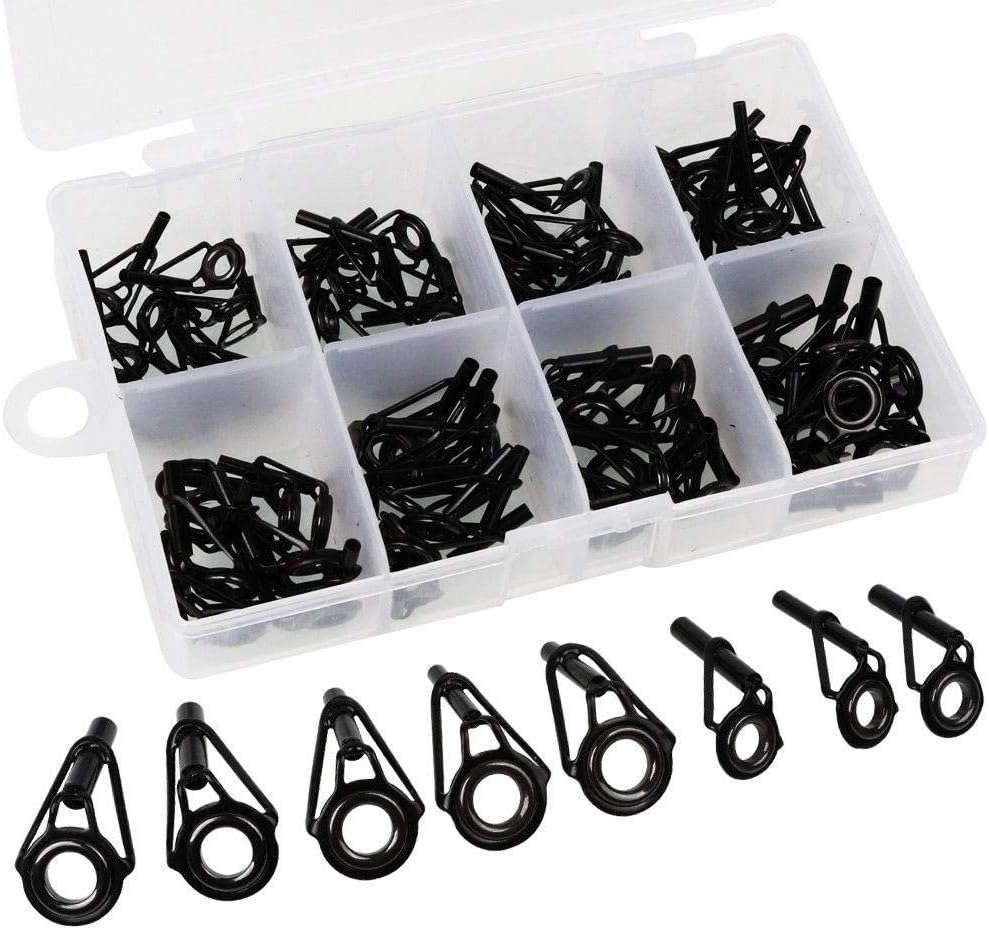 Janedream 80pcs 8 Sizes Fishing Rod Pole Guide Tip Set Stainless Steel Ceramic Top Ring Lure Tool Kit