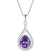 Vinoya Teardrop Birthstone Necklace for Women 925 Sterling Silver White/Yellow Gold Plated Cubic Zirconia Pendant Necklace Jewelry for Her