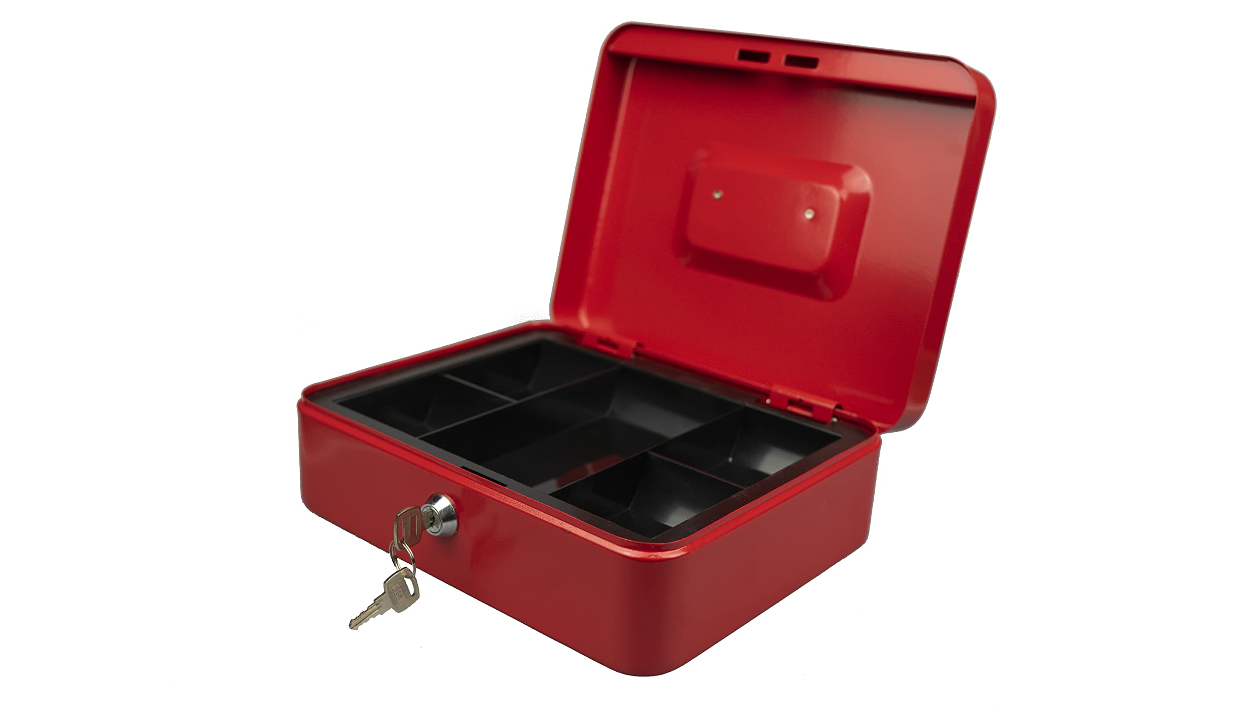 Hyfive® Petty Cash Box 8" 200mm Supplied With 2 Keys and Removable Change Tray, Perfect Secure Storage For Loose Change, Red Metal Cash Box