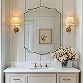 ANDY STAR Gold Mirrors, 24x32 Inch Bathroom Vanity Mirror, Antique Brass Asymmetrical Mirror, Unique Rectangle Mirror with So