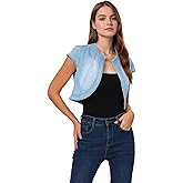 Allegra K Women's Denim Jacket Short Sleeve Jean Jacket Slim Fit Summer Outfits Casual Cropped Jacket