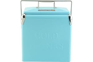 Permasteel 14-Qt Retro Vintage Portable Ice Chest, Hard Metal Personal Cooler for Camping, Beach, Picnic, Classic Style Ice Chest, Turquoise