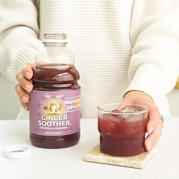 GINGER SOOTHER ELDERBERRY GINGERADE – IMMUNE SUPPORT, 30% LESS SWEET, MORE GINGER, REAL SIMPLE INGREDIENTS, ENJOY HOT OR COLD – 32 FL OZ BOTTLE (PACK OF 1)