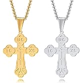 Men's Orthodox Cross Pendant Necklace - Trendy Religious Cross Chain,Hypoallergenic Waterproof Stainless Steel Christian Long Necklaces,Non Tarnish Byzantine Cross Symbol Pendants Necklace for Him