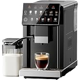EUHOMY Automatic Espresso Machine with Built-in Grinder and Milk Frother | 20 Bar Coffee Maker, 15 Grind Settings, Touch Screen, Auto Self-Cleaning for Personalized Cappuccino and Latte
