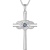 YL Women's Cross Necklace Sterling Silver Infinity Heart Crucifix Pendant Birthstone Criss Jewelry