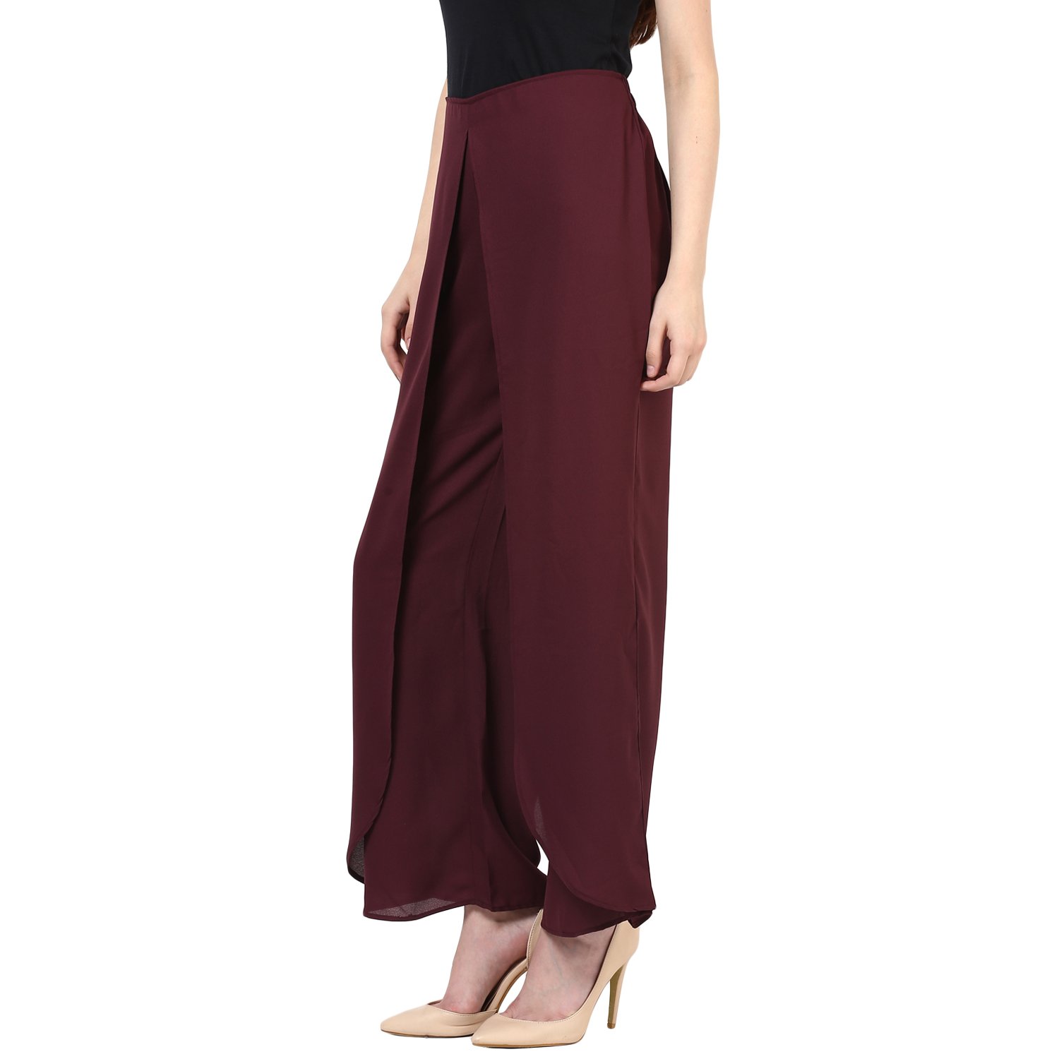 rare maroon palazzo relaxed fit trousers (ep1017a)