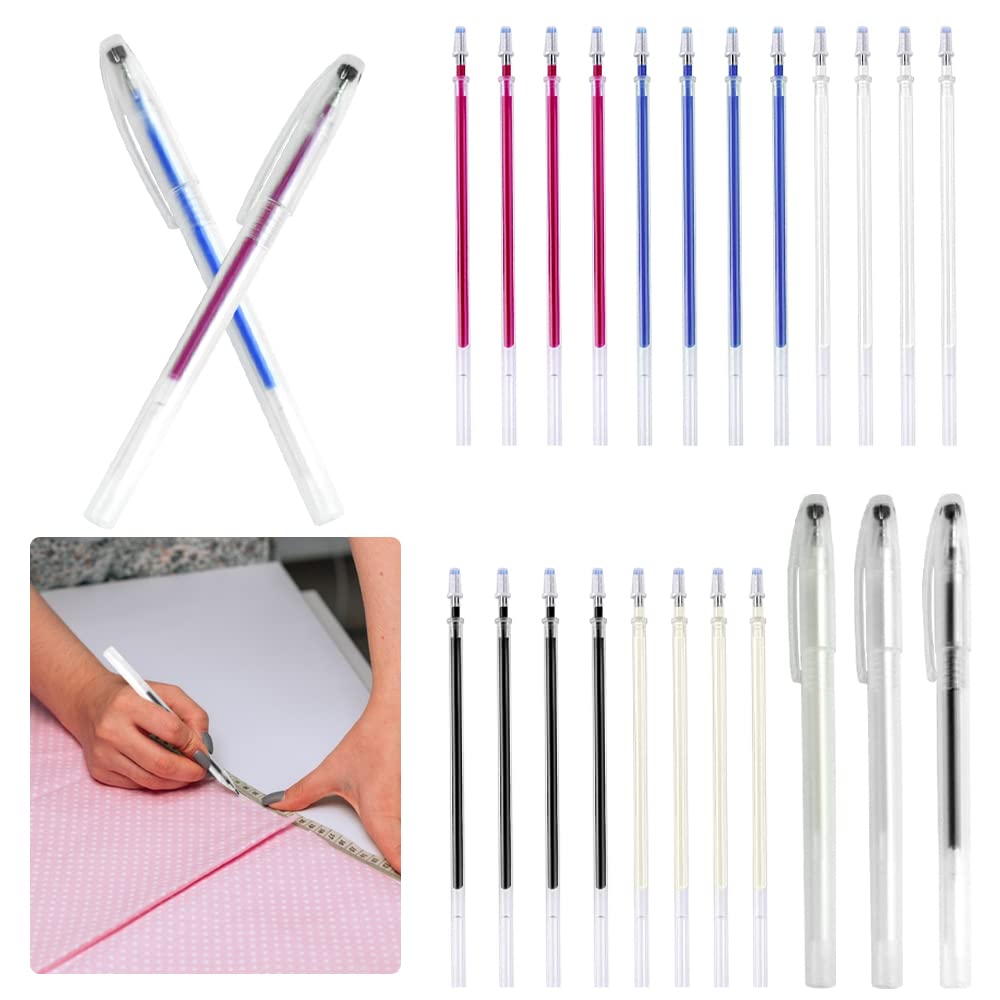 BUENTYA 5 Colors Heat Erasable Fabric Pens, Fabric Marking Pens Set with 20 Refills Heat Disappearing Fabric Pen High Temperature Disappearing Pen Heat Erase Pens for Quilting, Sewing, Dressmaking