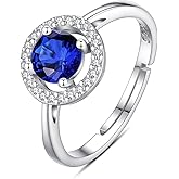 INFUSEU September Birthstone Ring Sapphire Blue Zircon Women Thin Sterling Silver 925 Navy CZ Jewelry Gift Adjustable 7 6 8 Stackable Stacking Birthday Valentines Mothers Day