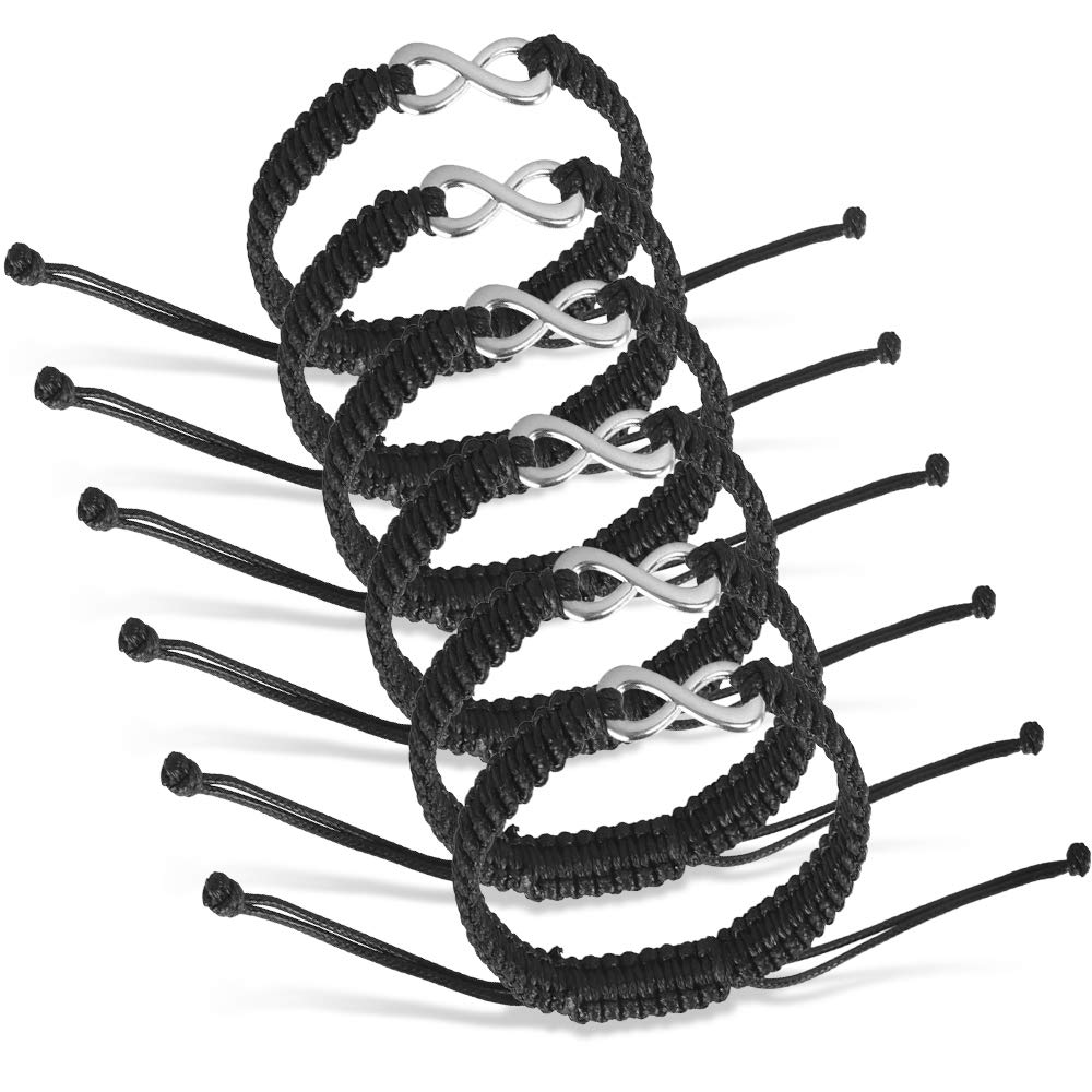 Dadabig 6Pcs Bracelets Infinity Braided Handcrafted, Adjustable Braided Unisex Cuff Link Leather Luck Wristband Rope Bangle for Men Women Friendship Couple Gift, 17-28cm