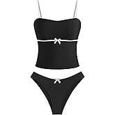 ZAFUL Tankini Swimsuits for Women Bow Tie Side Bathing Suits Tummy Control High Cut Two Piece Bikini Sets