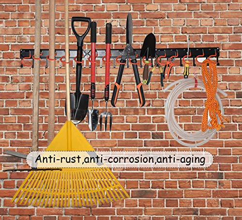 Storage Organizer for Garage With Hooks,Garden Tools Holder for Broom,Mop Rake and Yard Tool.Metal Rack Wall Mounted(Black) - Thumbnail 4