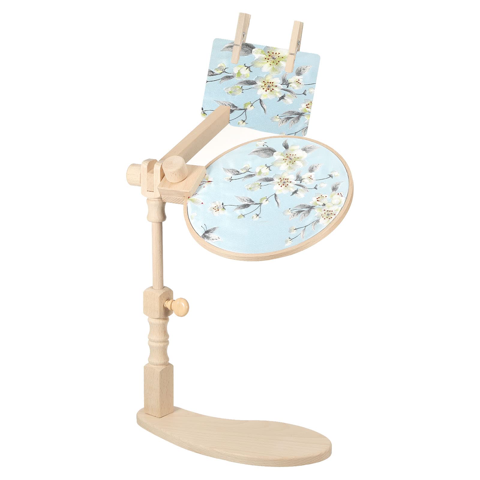 PATIKIL Embroidery Hoop Stand, Adjustable Sitting Cross Stitch Stand Hands-Free Wooden Embroidery Hoop Holder for Sewing Arts Crafts Needlework