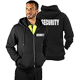 RYNO GEAR Men's Security Guard Silkscreen Front & Back Black Full Zip Hoodie, Fleece Hoodie.