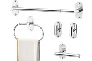 MIROAMZ 5-Piece Bathroom Hardware Accessories Set, Self-Adhesive & Wall Mounted SUS304 Stainless Steel Towel Bar Set, Adjusta