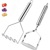 FYCQER 2Pcs Potato Masher &amp; Meat Masher Set, Stainless Steel Smasher | mashes potatoes and ground beef, beans and avocado into smooth purees, ricer alternative, soft grip handle, dishwasher safe