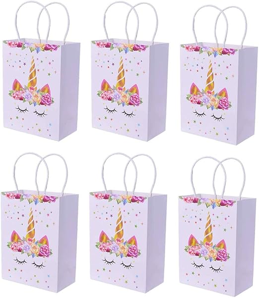 24 Pack Licorne Sacs De Cadeau Avec Autocollants Bricolage Licorne Papier Kraft Traiter Sacs De Licorne Avec Poignee Pour Enfants Artisanat Licorne Douche De Bebe Anniversaire Calendrier De Lavent Cuisine Et Maison