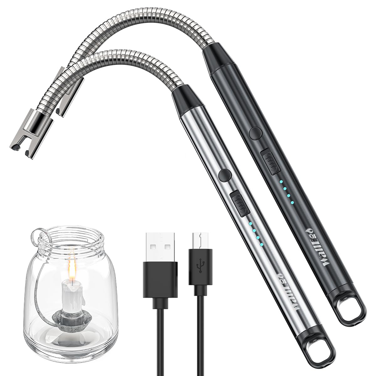 Set of 2 Electric Windproof Candle Lighters - USB Rechargeable Arc Long Stick Lighter