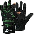 Drasry Touchscreen Fishing Gloves Two-Finger Cut Suitable for 46℉ to 86℉ Neoprene Reinforced Non-Slip Waterproof Gloves for Fly Fishing Photography Hiking Jogging Cycling Walking