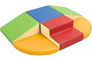 Hoohtoot 6-Piece Foam Climbing Blocks for Baby, Climbing Toys with PU Leather, Indoor Soft Play Set for Crawling and Sliding,