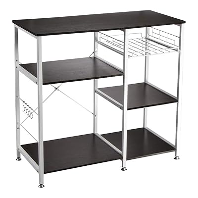 VANSPACE Industrial 3-Tier Microwave Stand with 5 Hooks, Walnut