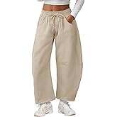 Bellcoco Barrel Sweatpants Women Wide Leg Gym Trousers with Pockets Apricot M