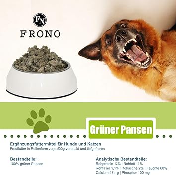 Frostfutter Nordloh grüner Pansen 20x 500g, tiefgefrorenes Barfpaket für Hunde- und Katzen